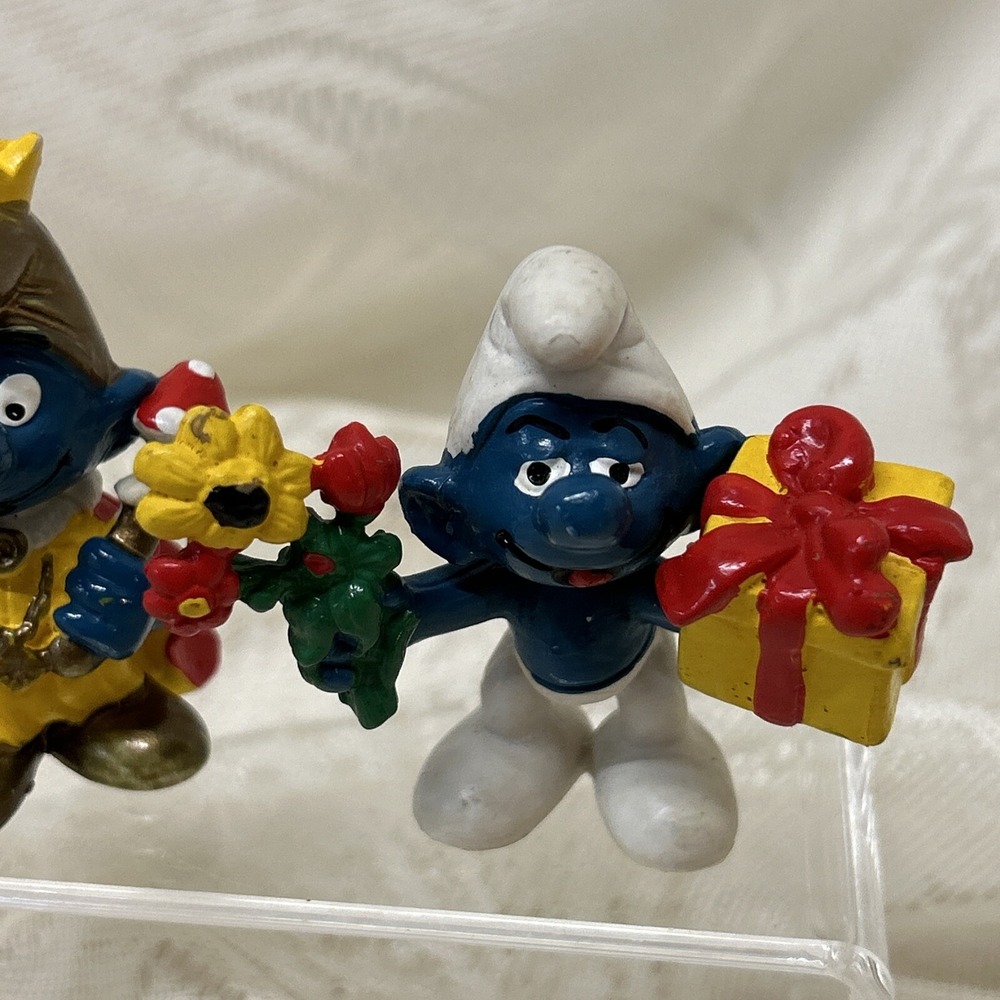Smurfs 3 Emperor With Mushroom, Vintage Phone Gift Flowers vintage Schleich Peyo - Picture 4 of 13